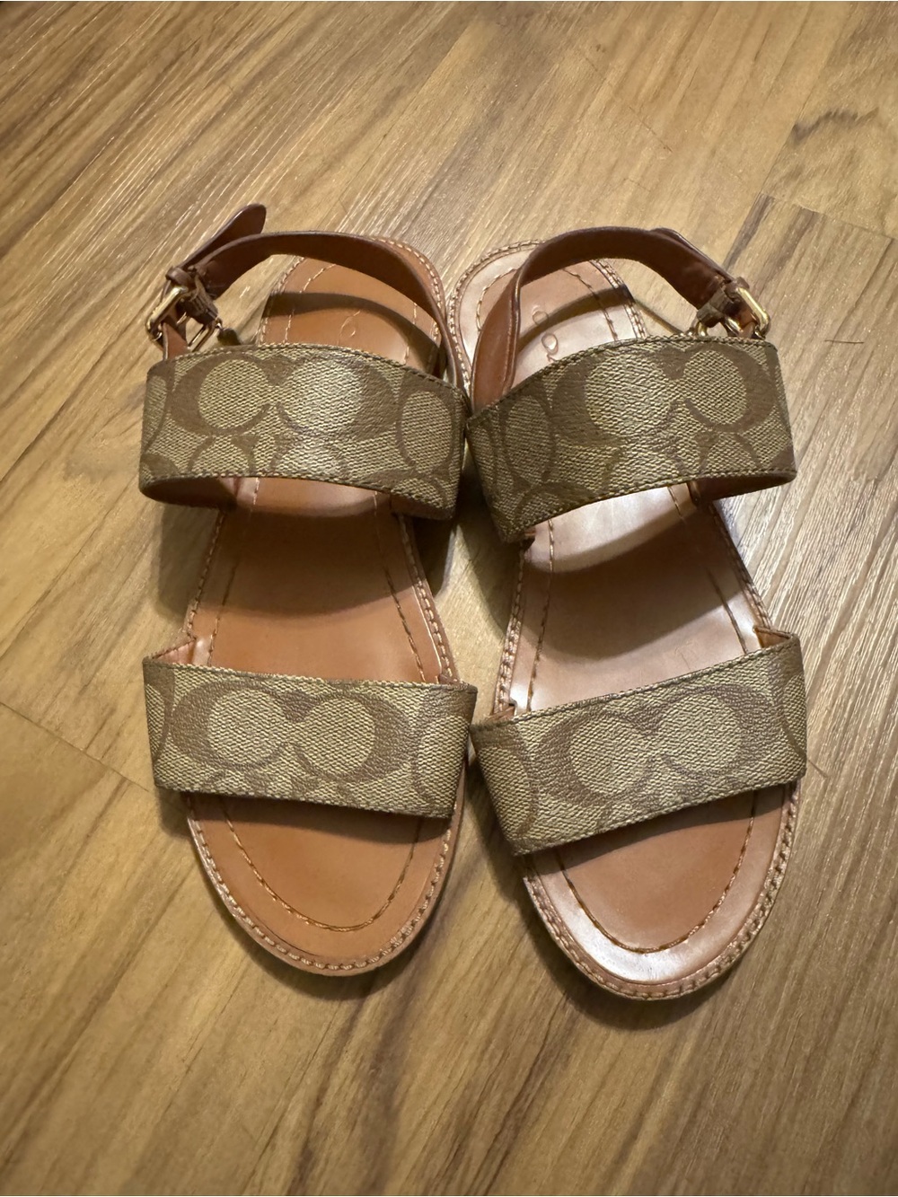 Coach Tan Signature Logo Double-Strap Sandals